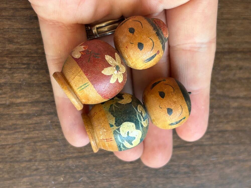 Vintage Japanese Sosaku Kokeshi Wood Doll Boy & Girl Set Pair Bobble Head 2.5"